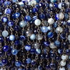 4mm Periwinkle Blue Banded Agate Black Gold plated Chain by the foot 32 beads - The Bead Traders