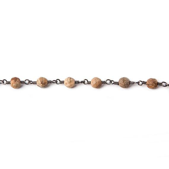 4mm Picture Jasper faceted round Black Gold Rosary Chain by the foot 31 beads - The Bead Traders