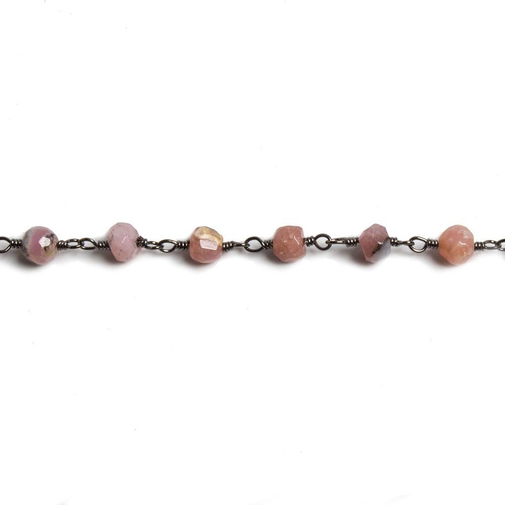 4mm Pink Peruvian Opal faceted rondelle Black Gold Chain by the foot 34 pieces - The Bead Traders