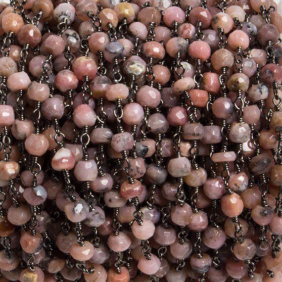 4mm Pink Peruvian Opal faceted rondelle Black Gold Chain by the foot 34 pieces - The Bead Traders