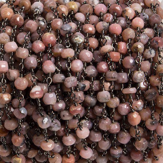 4mm Pink Peruvian Opal faceted rondelle Black Gold Chain by the foot 34 pieces - The Bead Traders