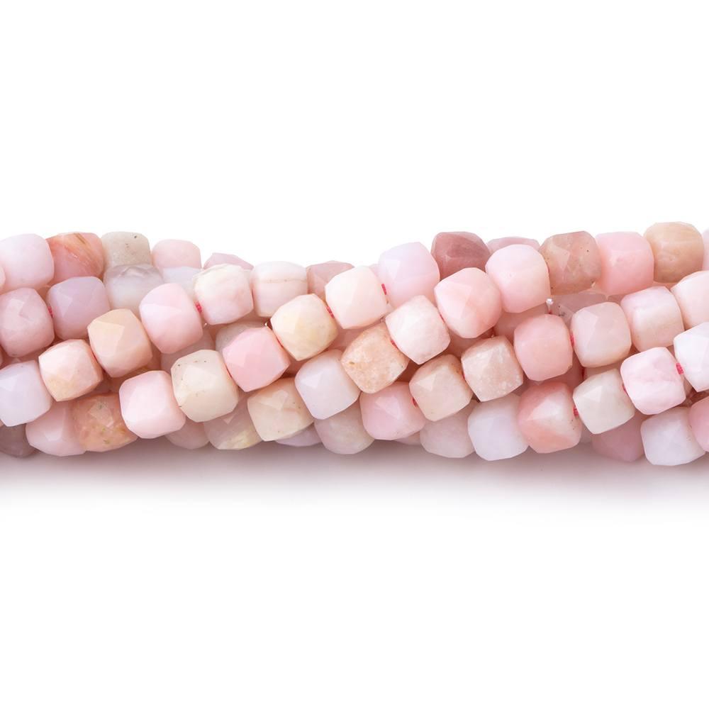 4mm Pink Peruvian Opal Micro Faceted Cube Beads 12 inch 75 pieces - The Bead Traders