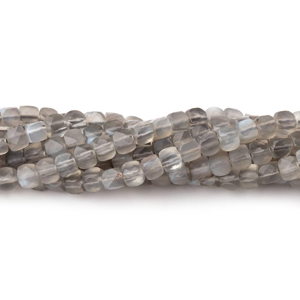 4mm Platinum Moonstone Micro Faceted Cube Beads 12 inch 85 pieces - The Bead Traders