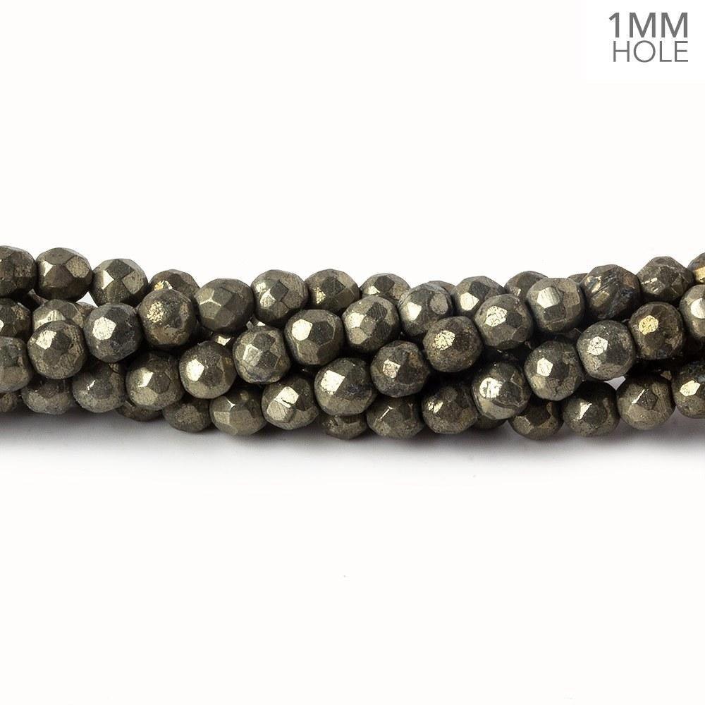 4mm Pyrite faceted round beads 15.5 inch 100 pieces - The Bead Traders