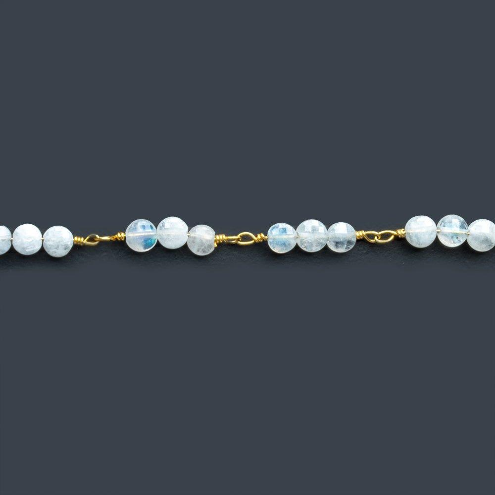 4mm Rainbow Moonstone faceted coin Trio Gold Chain 54pcs - The Bead Traders