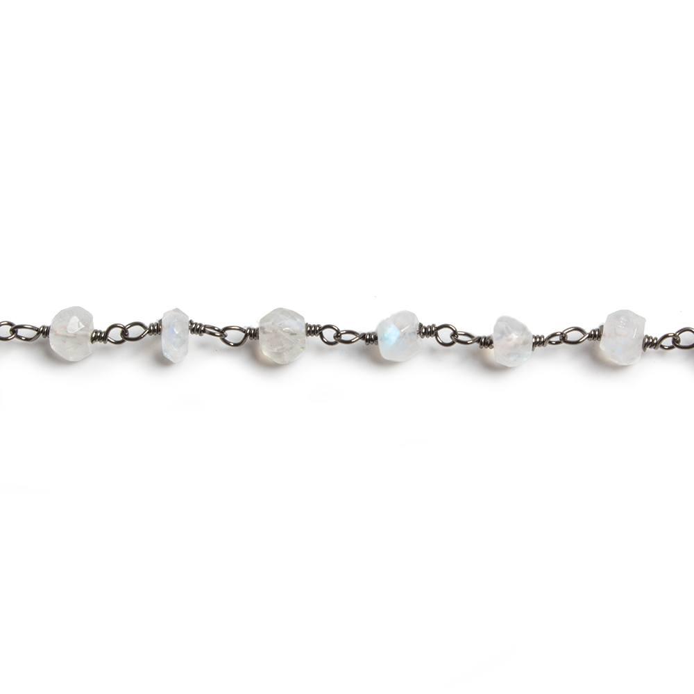 4mm Rainbow Moonstone faceted rondelle Black Gold plated Chain by the foot - The Bead Traders