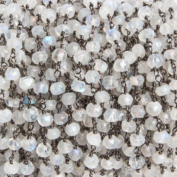 4mm Rainbow Moonstone faceted rondelle Black Gold plated Chain by the foot - The Bead Traders