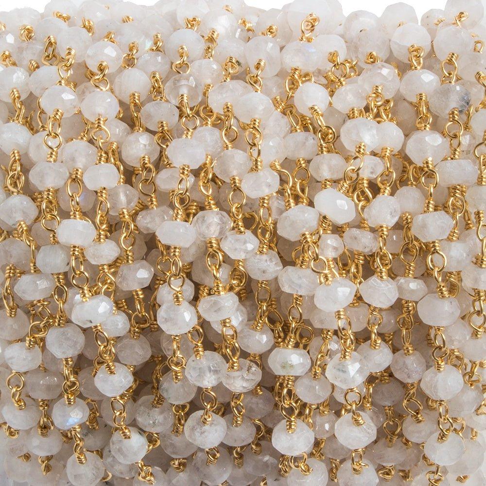 4mm Rainbow Moonstone rondelle Gold plated Chain by the foot 35 pieces - The Bead Traders