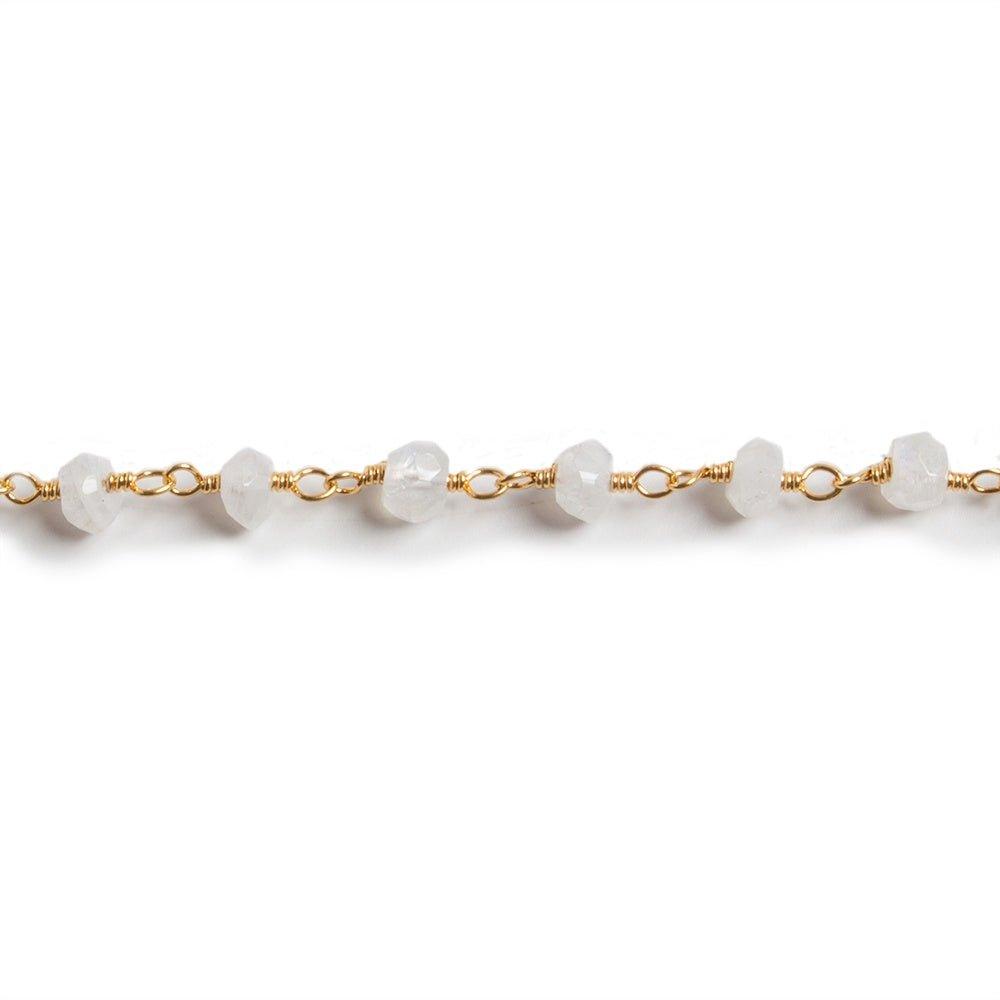 4mm Rainbow Moonstone rondelle Gold plated Chain by the foot 35 pieces - The Bead Traders