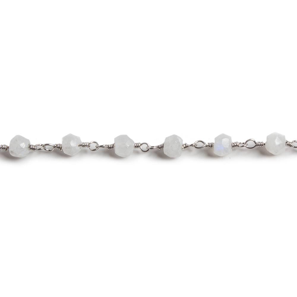 4mm Rainbow Moonstone rondelle Silver plated Chain by the foot 35 pieces - The Bead Traders