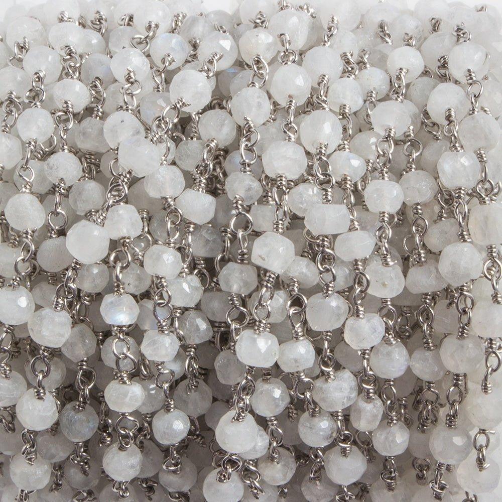 4mm Rainbow Moonstone rondelle Silver plated Chain by the foot 35 pieces - The Bead Traders