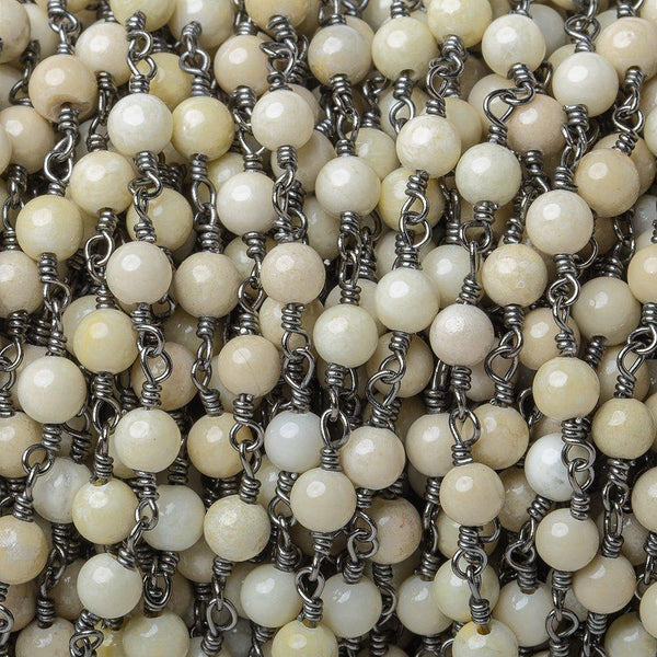 4mm River Stone Jasper plain round Black Gold plated Rosary Chain
