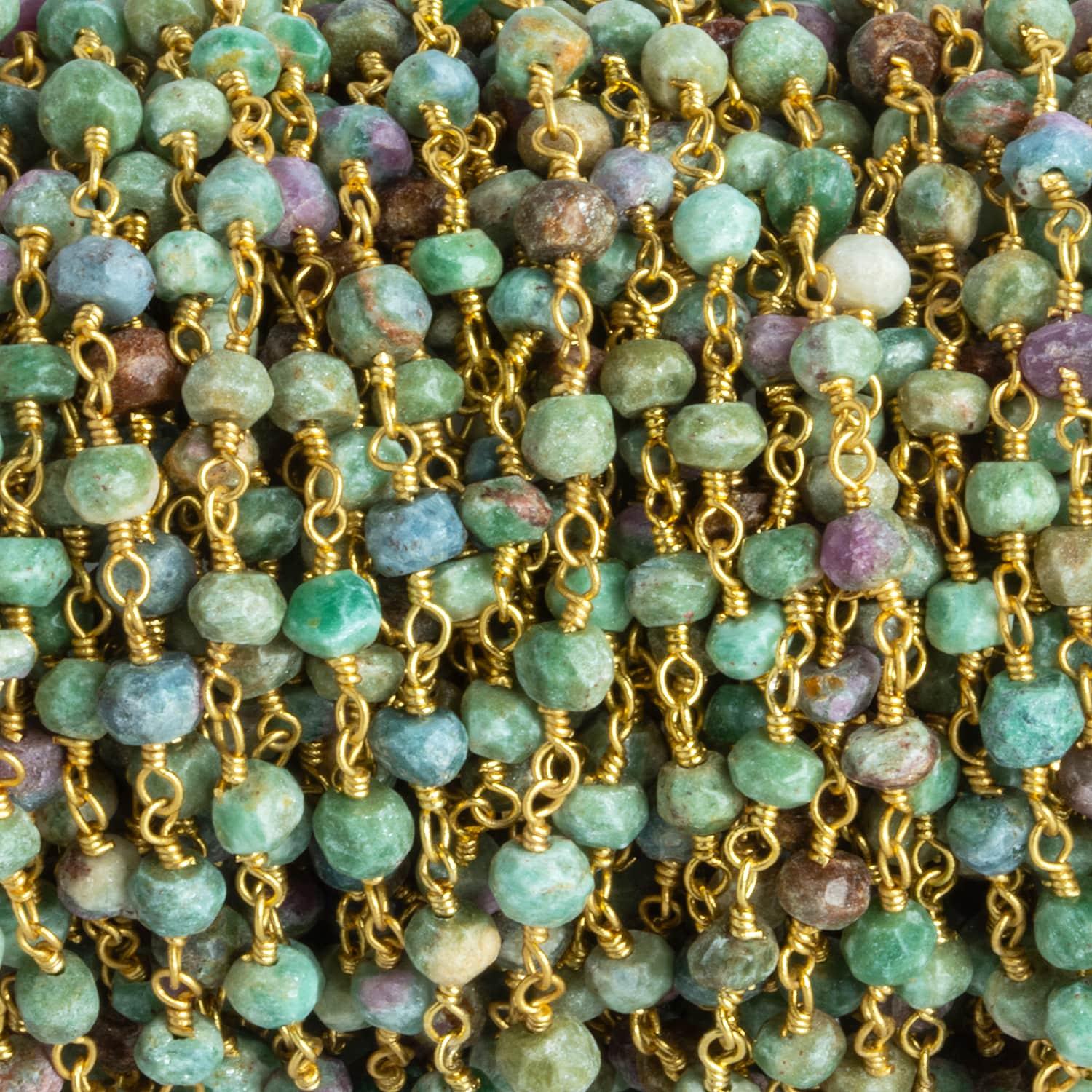4mm Ruby in Fuschite Rondelle Gold Chain 34 pieces - The Bead Traders