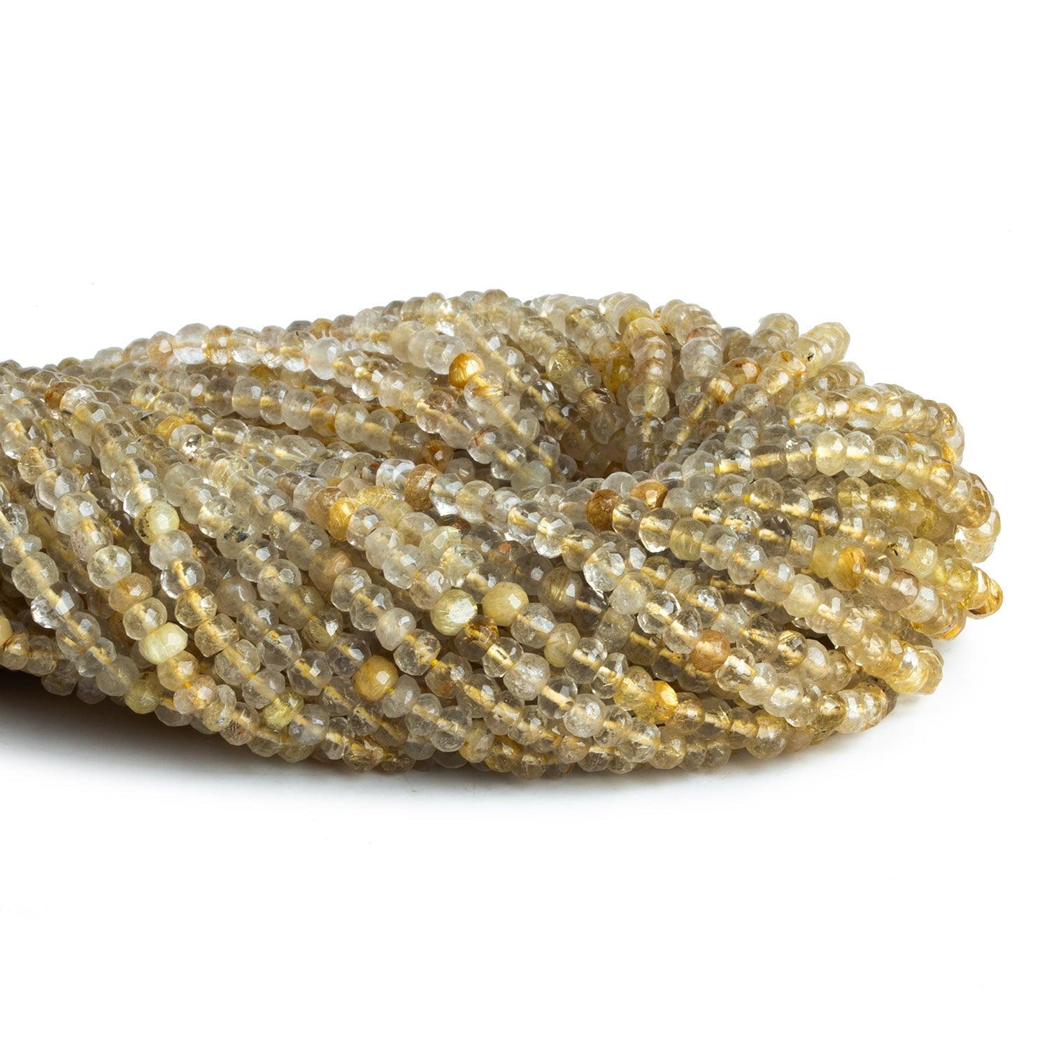 4mm Rutilated Quartz Handcut Rondelles 12 inch 105 beads - The Bead Traders
