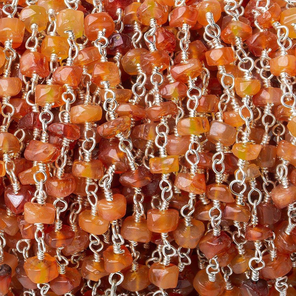 4mm Shaded Carnelian faceted rondelle Silver plated Chain by the foot 41 pieces - The Bead Traders