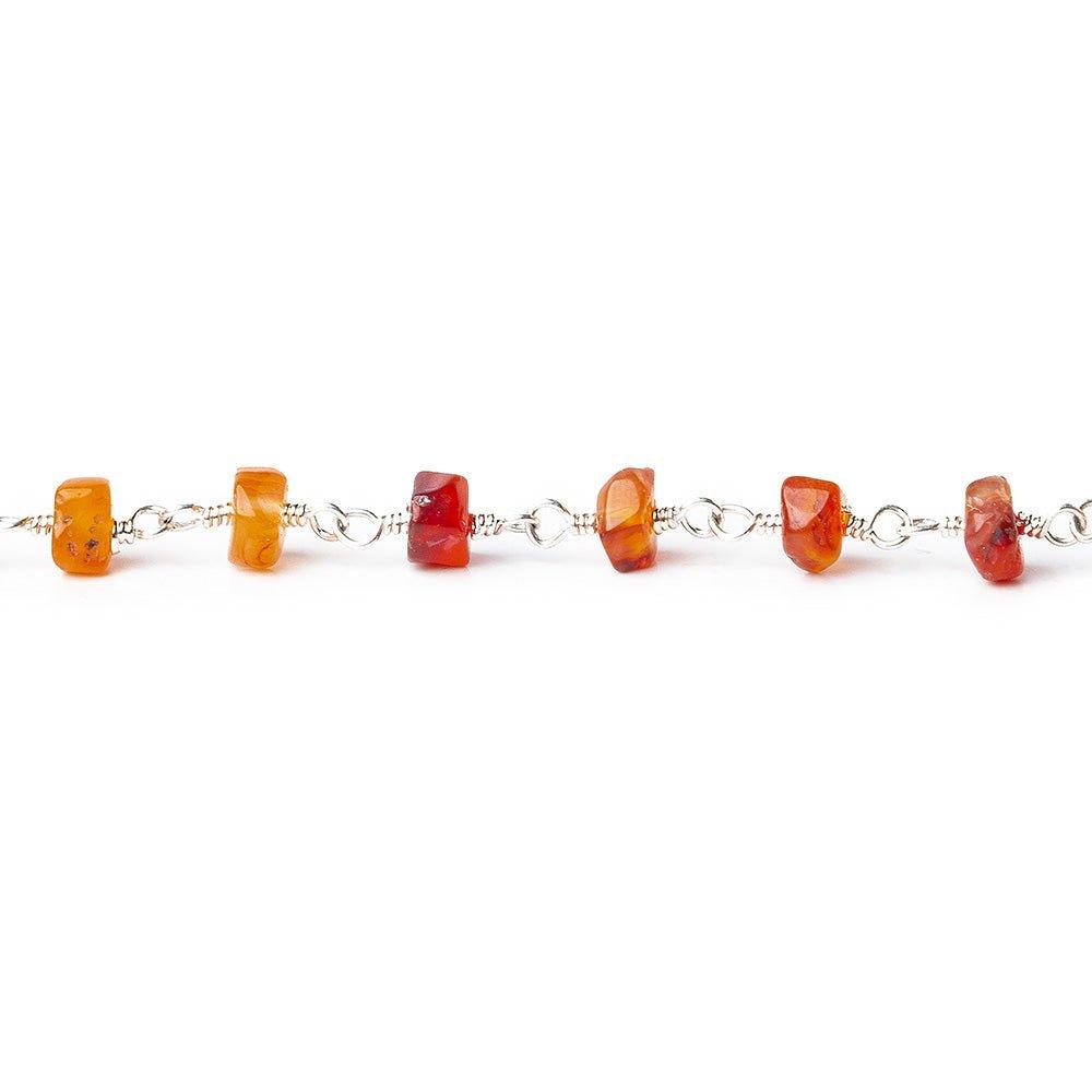 4mm Shaded Carnelian faceted rondelle Silver plated Chain by the foot 41 pieces - The Bead Traders