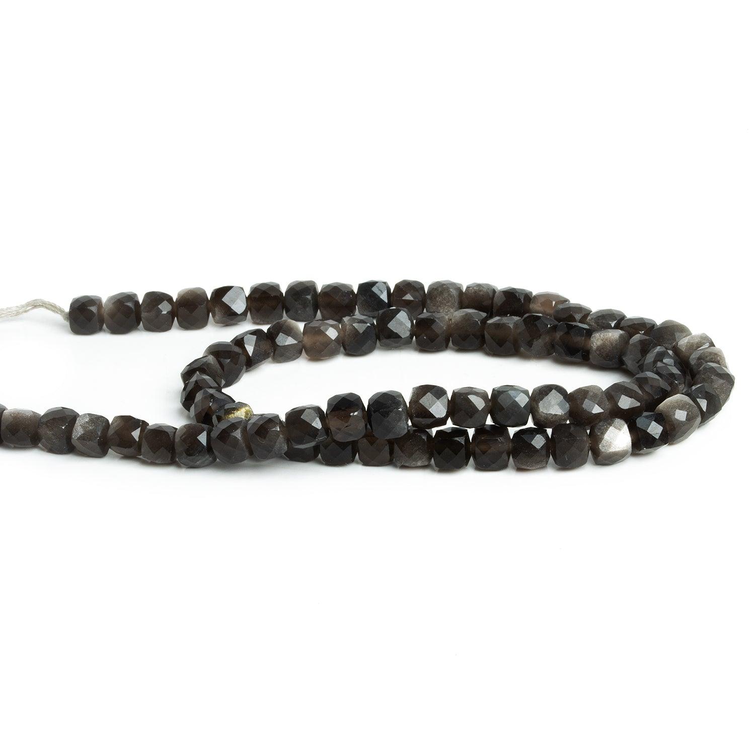 4mm Silver Obsidian Microfaceted Cubes 12 inch 70 beads - The Bead Traders