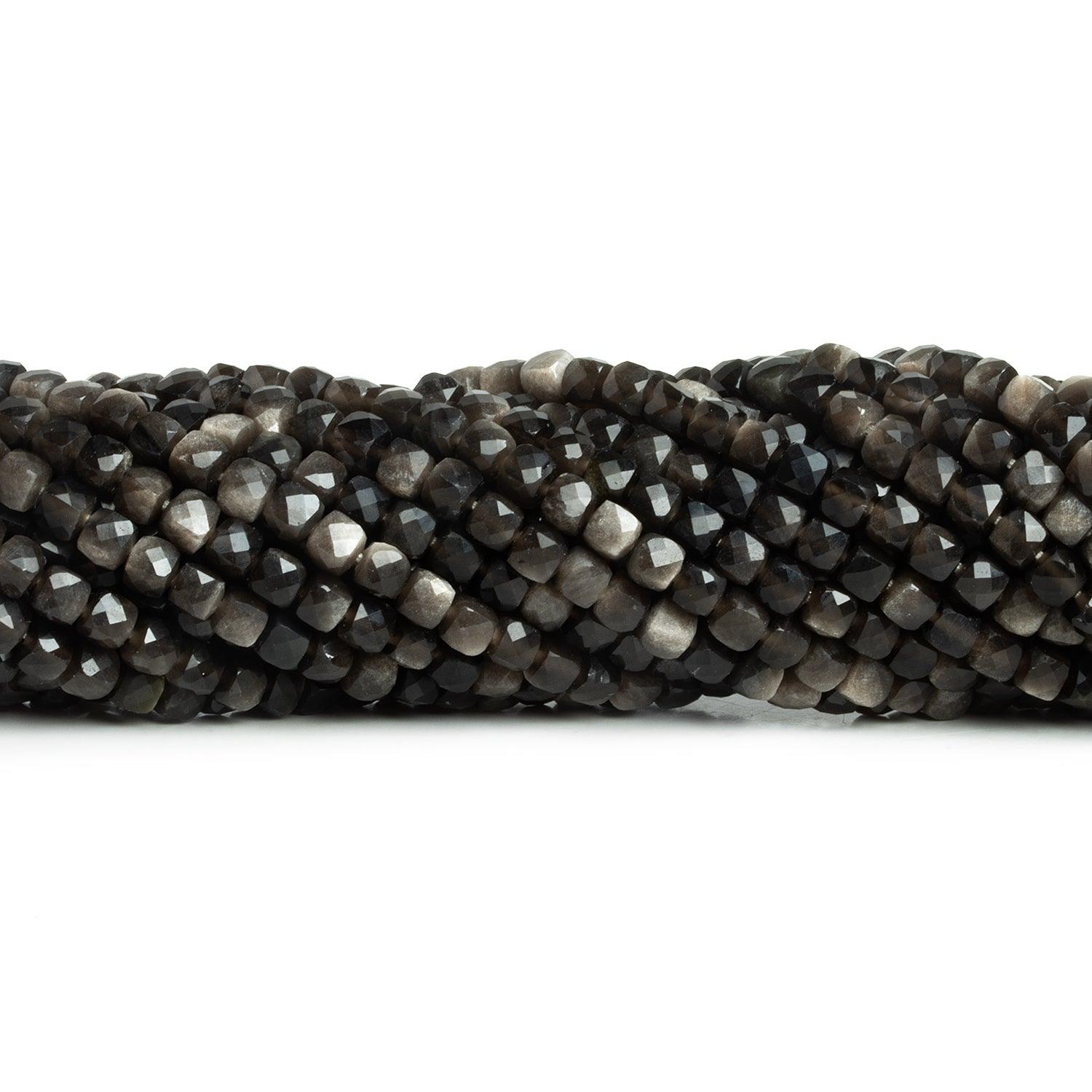 4mm Silver Obsidian Microfaceted Cubes 12 inch 70 beads - The Bead Traders
