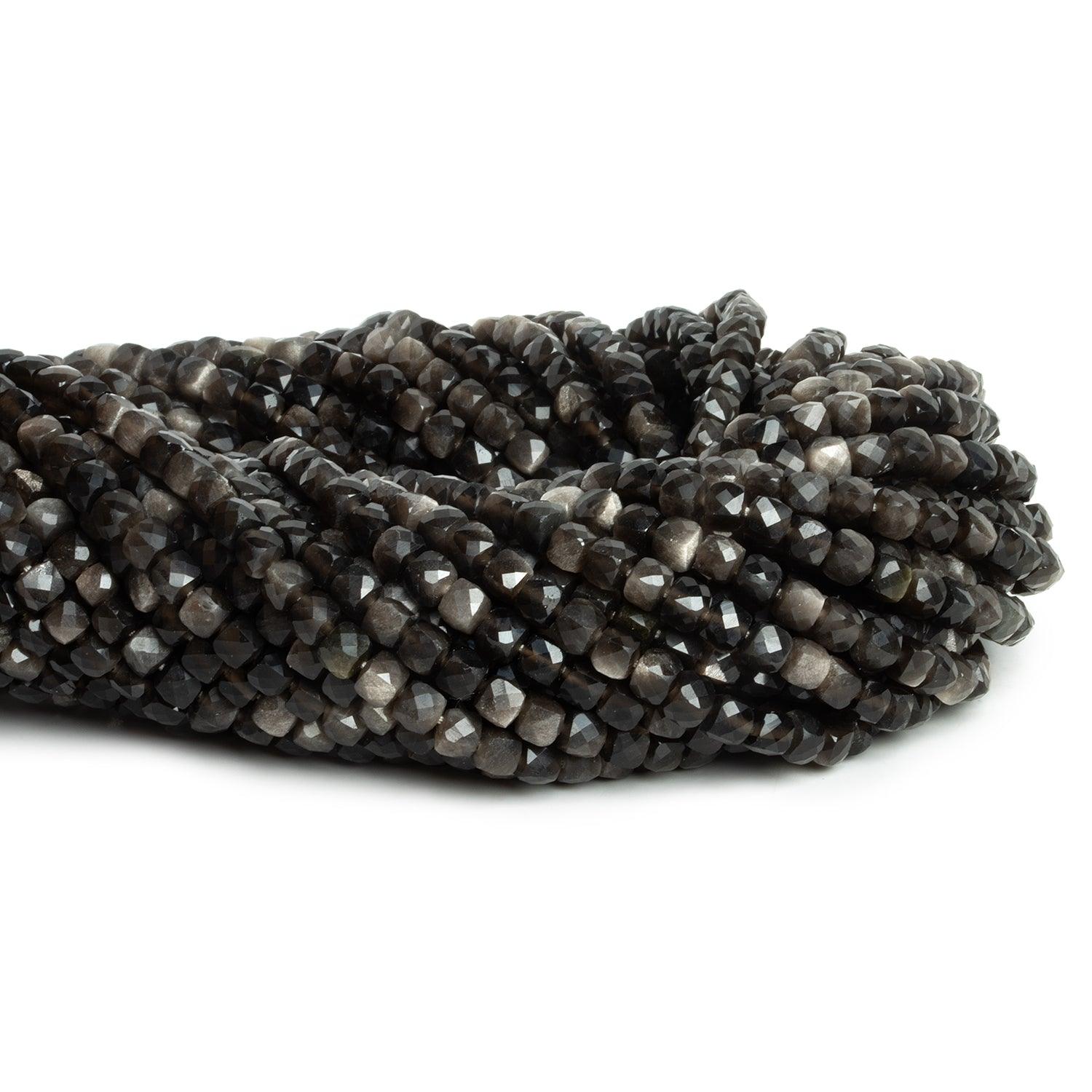 4mm Silver Obsidian Microfaceted Cubes 12 inch 70 beads - The Bead Traders