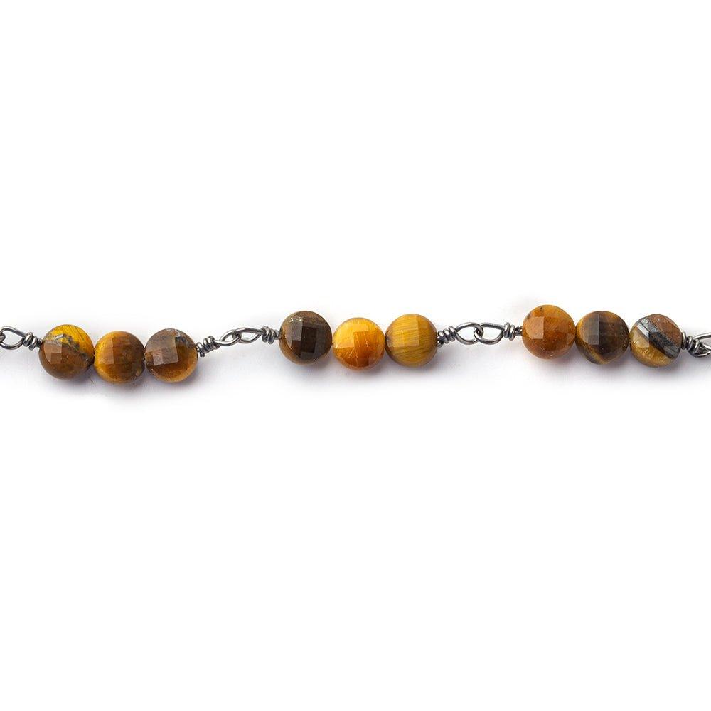 4mm Tiger's Eye faceted coin Trio Chain by the foot 54 beads per length - The Bead Traders