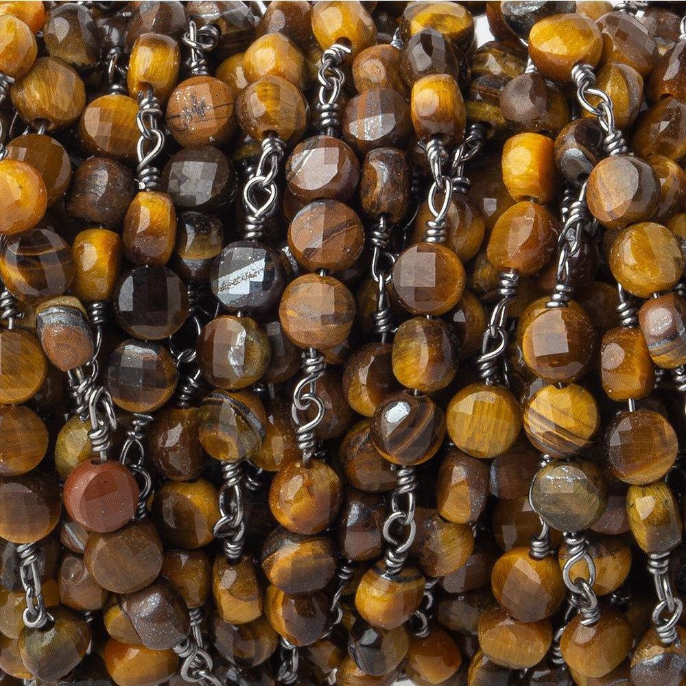 4mm Tiger's Eye faceted coin Trio Chain by the foot 54 beads per length - The Bead Traders