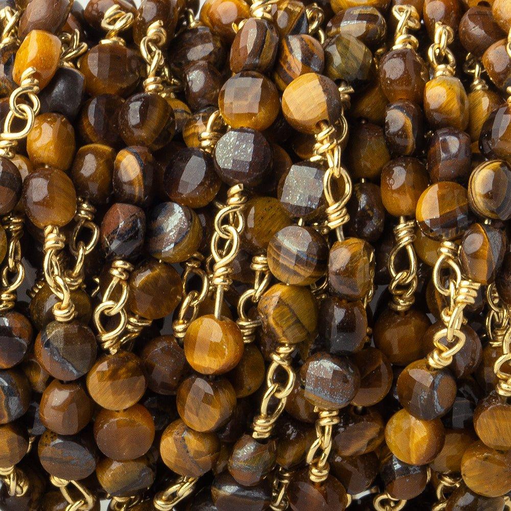 4mm Tiger's Eye faceted coin Trio Chain by the foot 54 beads per length - The Bead Traders