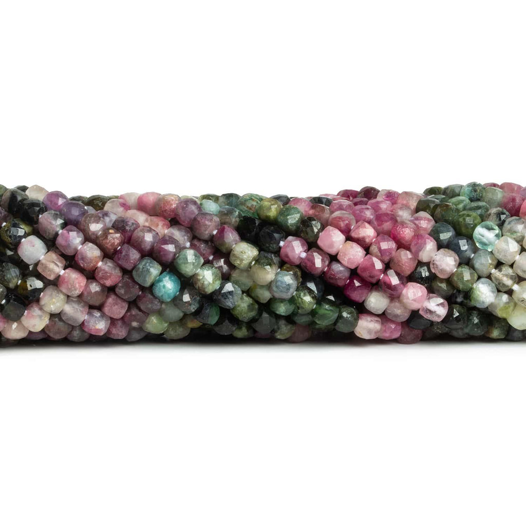 4mm Tourmaline Microfaceted Cubes 12 inch 75 beads - The Bead Traders