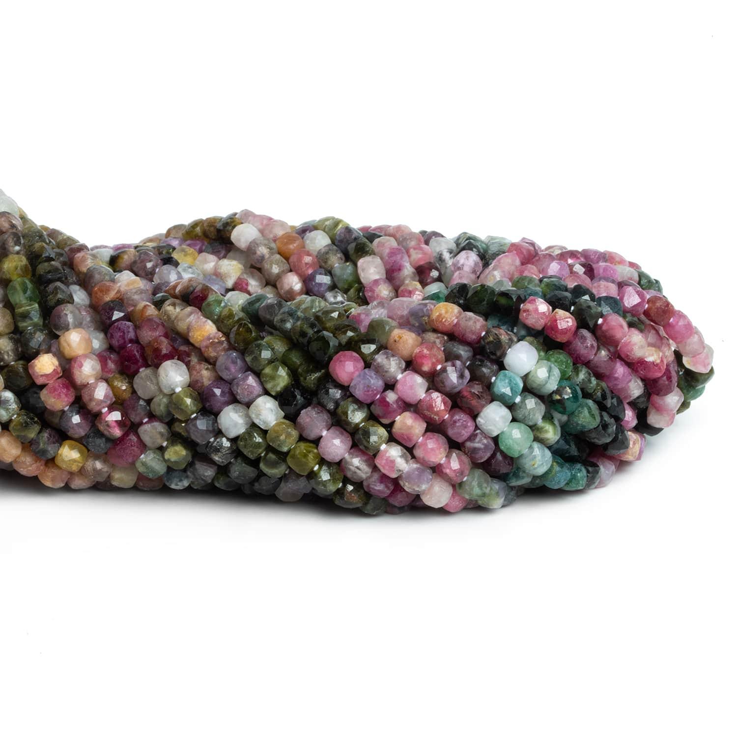 4mm Tourmaline Microfaceted Cubes 12 inch 75 beads - The Bead Traders