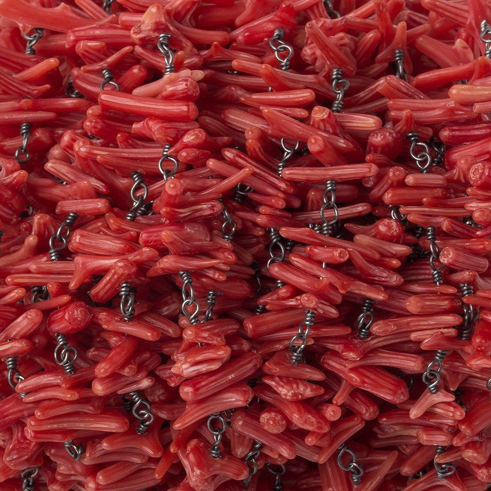 4x2-9x2mm Red Branch Coral clusters Black Gold plated Chain by the foot 120 beads - The Bead Traders