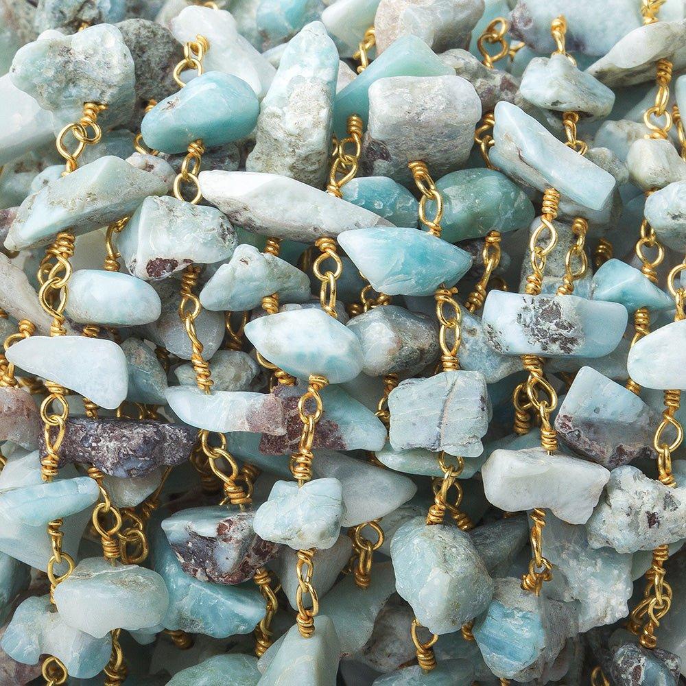 4x3-9x5mm Matte Larimar natural crystal chip Gold Chain by the foot - The Bead Traders