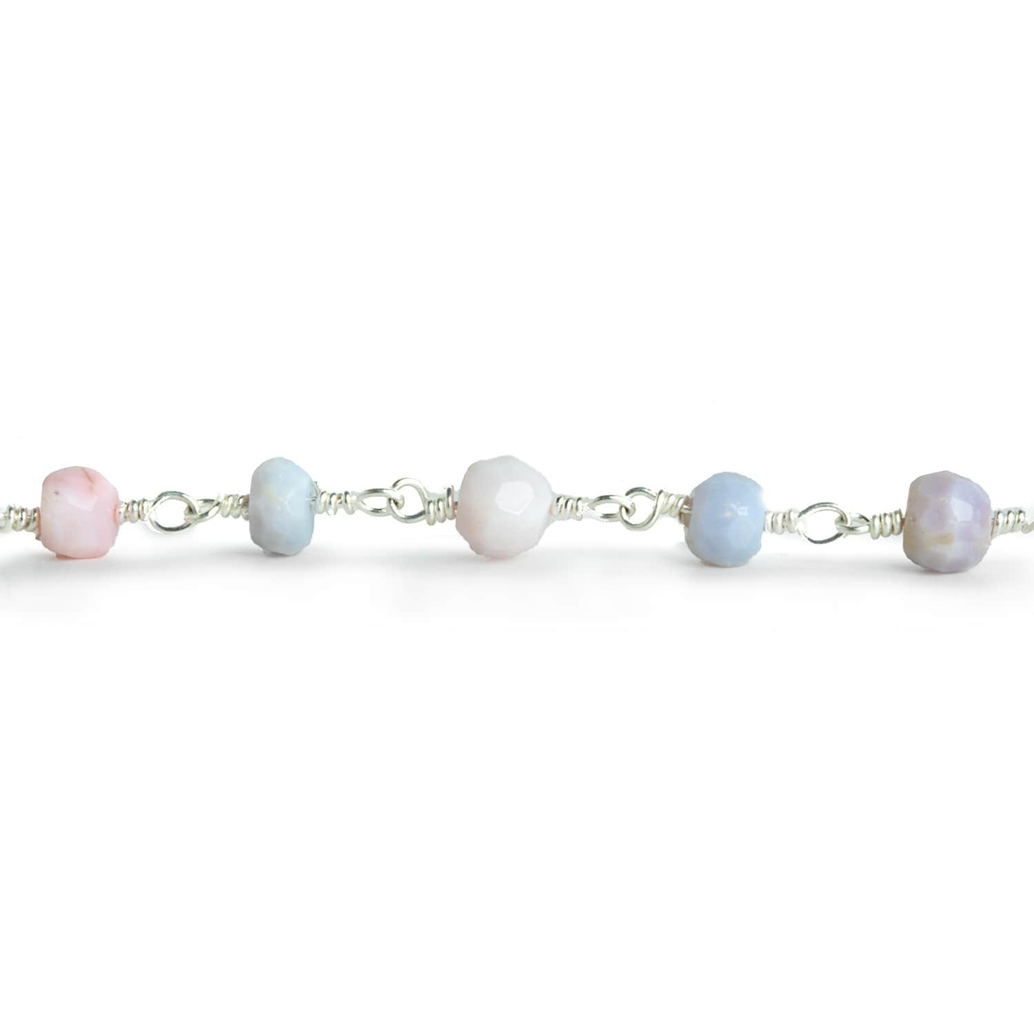 4x3mm Pink & Purple Opal Rondelle Silver Chain 28 pieces - The Bead Traders