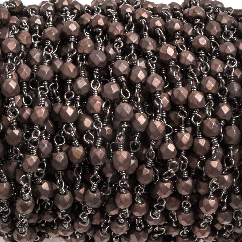 4x4mm Matte Brown Hematite faceted nugget Black Gold plated Chain 33 pieces - The Bead Traders