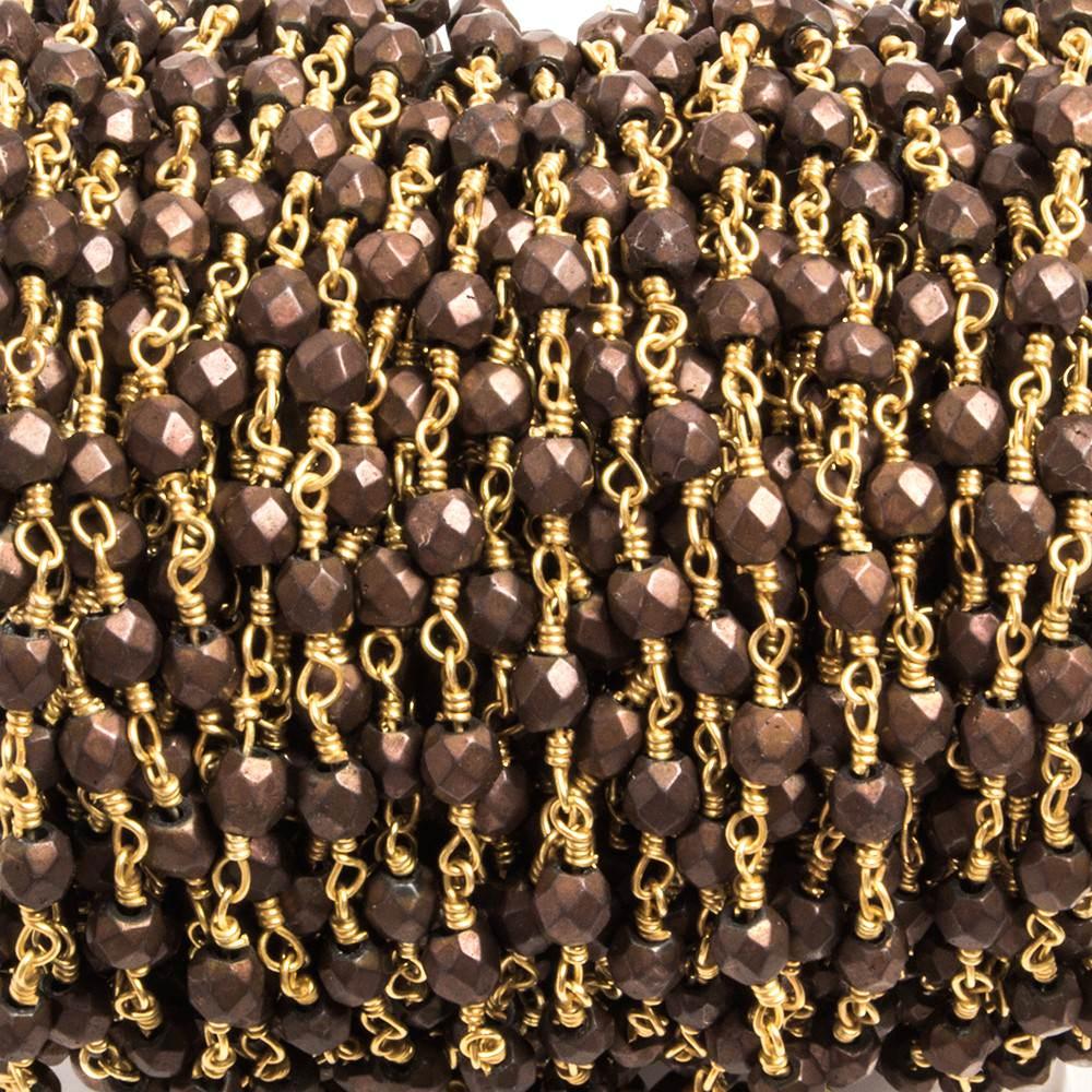 4x4mm Matte Brown Hematite faceted nugget Gold plated Chain 33 pieces - The Bead Traders