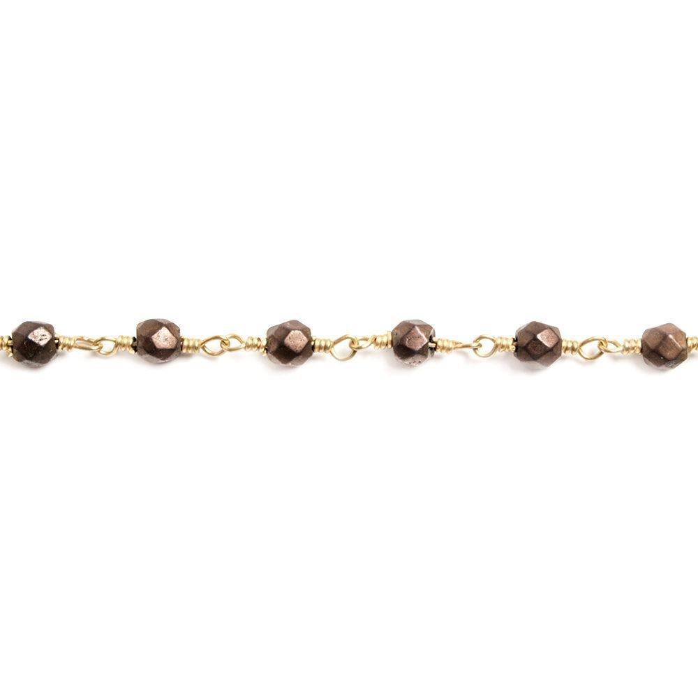 4x4mm Matte Brown Hematite faceted nugget Gold plated Chain 33 pieces - The Bead Traders