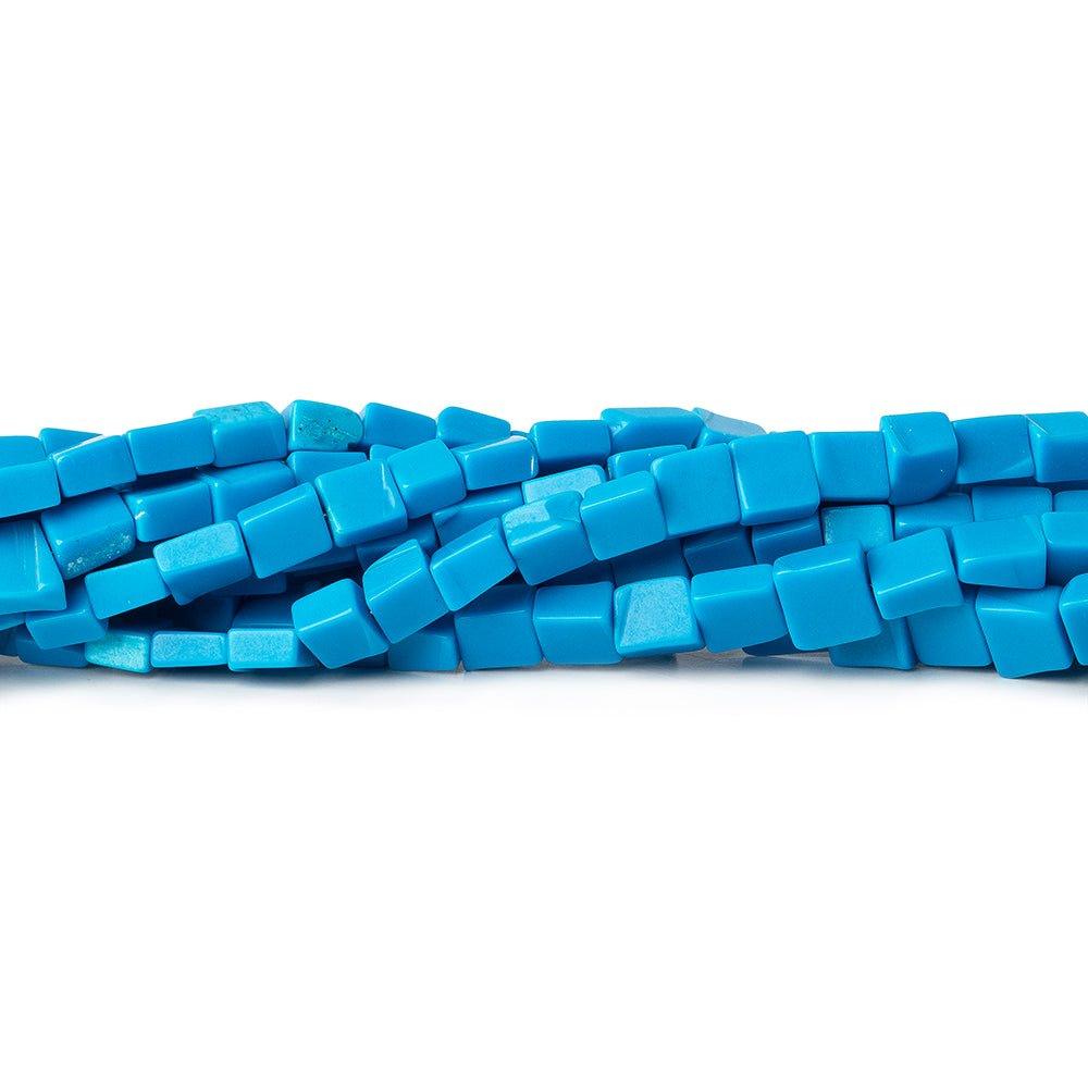 4x4x2-5x5x2mm Turquoise Howlite Plain Square Beads 8 inch 40 pieces - The Bead Traders