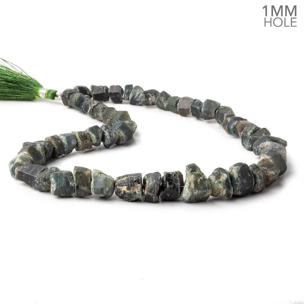 4x5-9x15mm Alluvial Green Sapphire Natural Crystal 14 inch 56 large hole beads - The Bead Traders