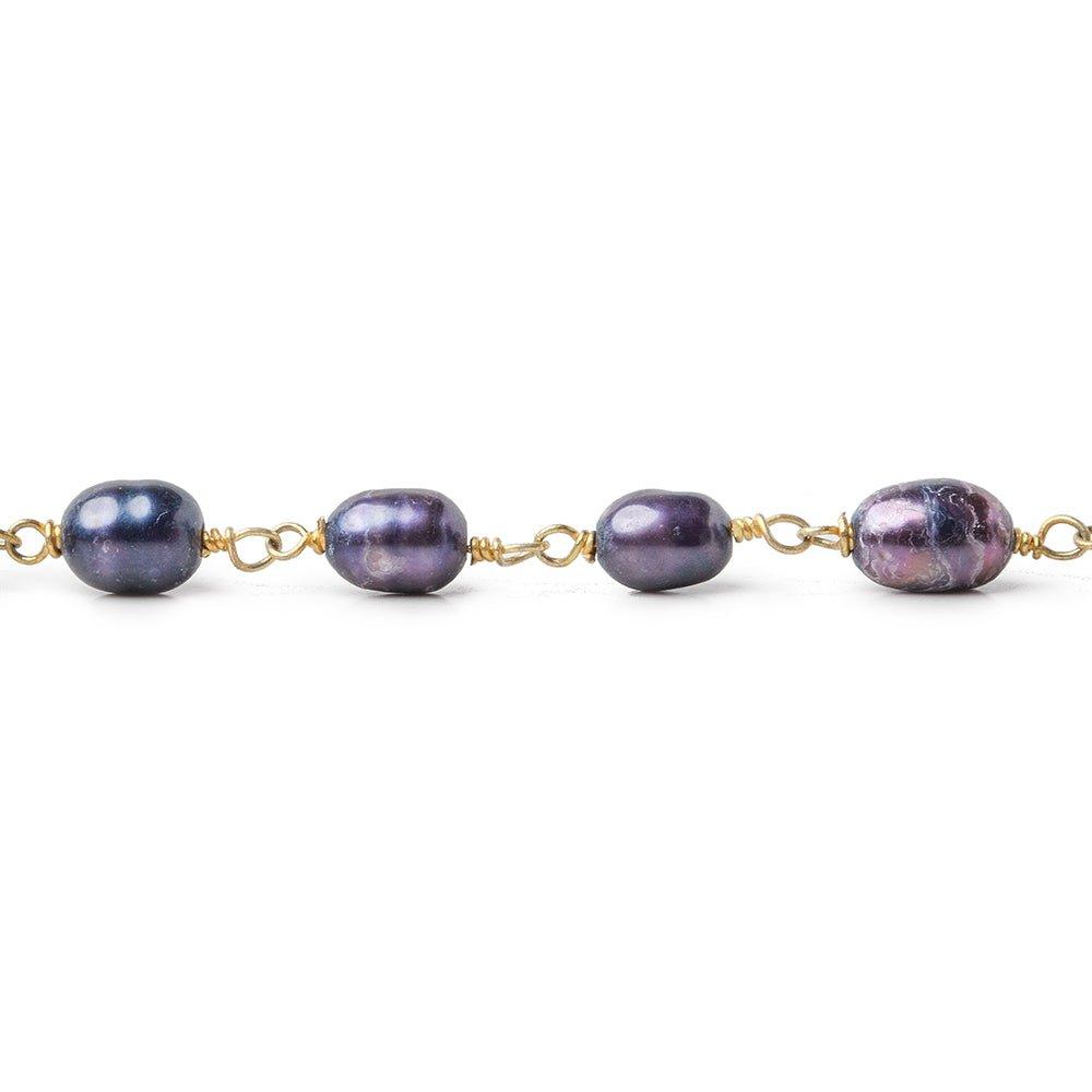 4x6-5x6mm Matte Shaded Violet oval freshwater pearl Gold Chain by the foot 28 pcs - The Bead Traders