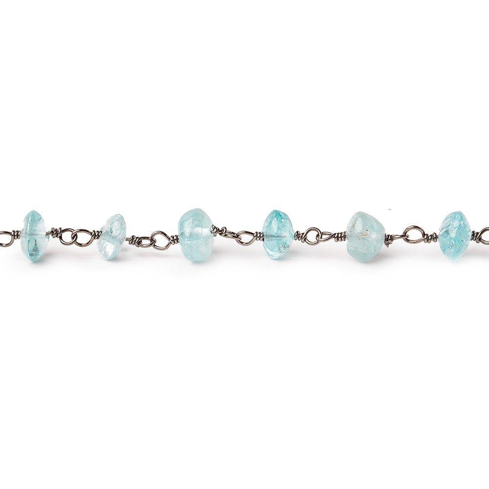 5-5.5mm Aquamarine tumbled native cut rondelle Black Gold Chain by the foot 35 pieces - The Bead Traders