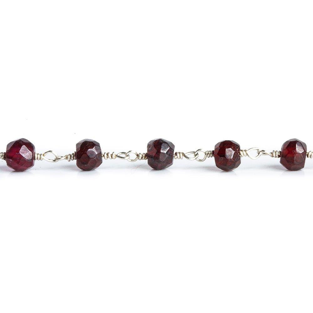 5-5.5mm Garnet faceted rondelle Silver plated Chain by the foot 35 beads - The Bead Traders