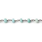 5-5.5mm Matte Amazonite plain rondelle Black Gold plated chain by the foot 29 pcs - The Bead Traders