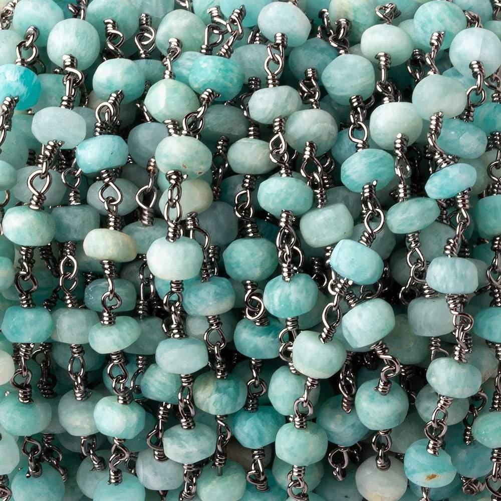 5-5.5mm Matte Amazonite plain rondelle Black Gold plated chain by the foot 29 pcs - The Bead Traders