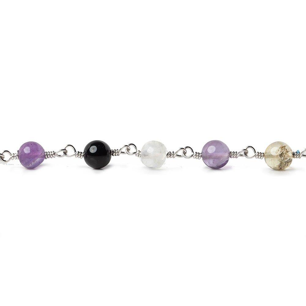 5-5.5mm Multi Gemstone plain round Silver plated Chain by the foot 31 beads - The Bead Traders