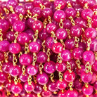 5-6.5mm Hot Pink Chalcedony plain round Gold Chain by the foot 28 pcs - The Bead Traders