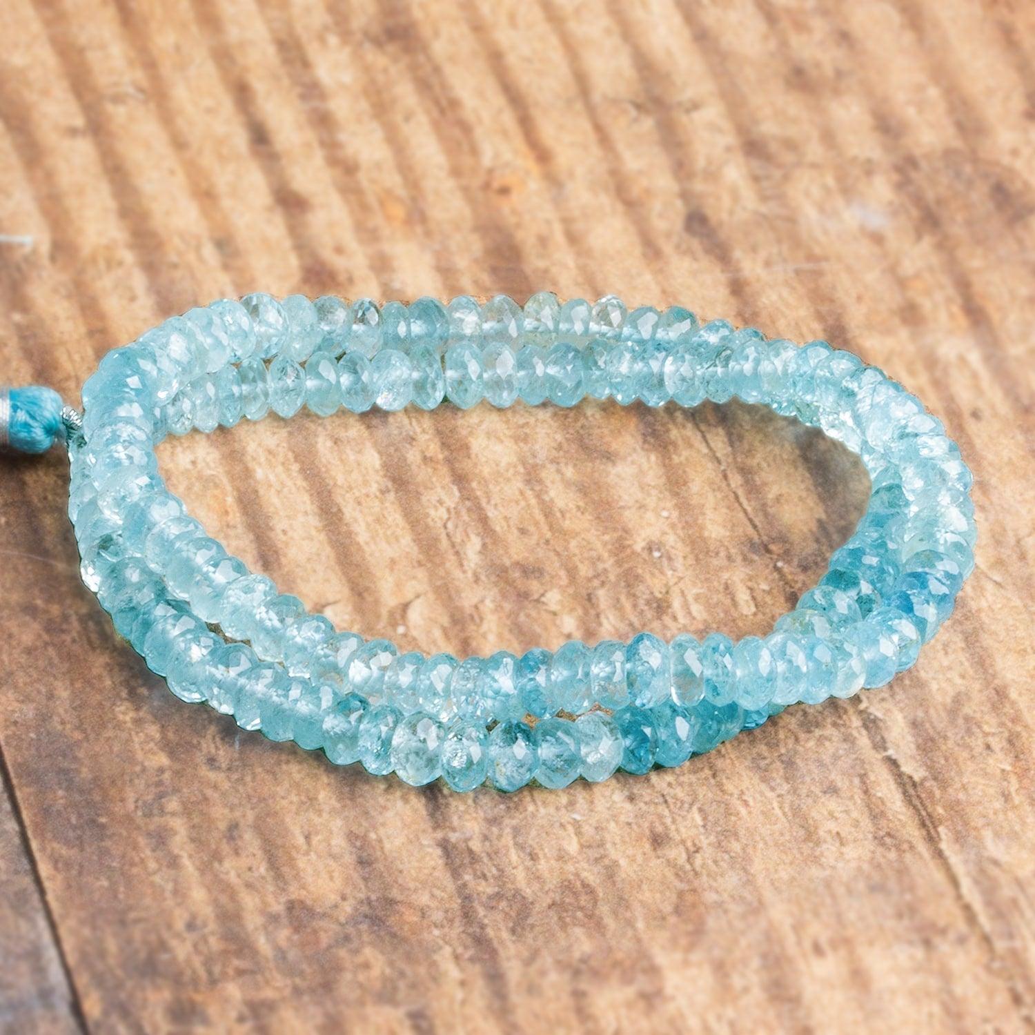5-6mm Aquamarine Faceted Rondelles 16 inch 125 beads - The Bead Traders