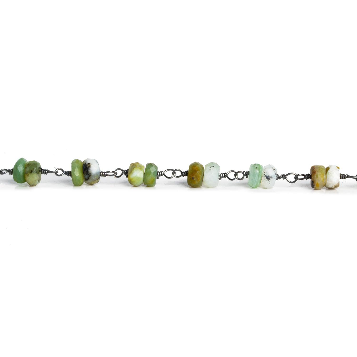 5-6mm Blue Peruvian Opal Rondelle Black Gold Chain 48 beads - The Bead Traders
