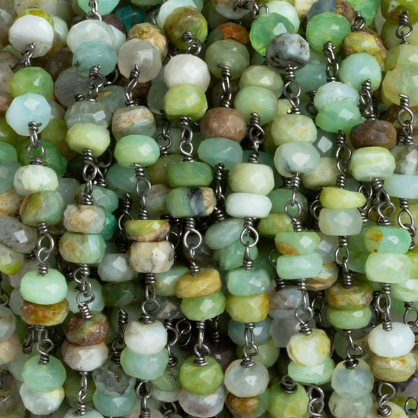 5-6mm Blue Peruvian Opal Rondelle Black Gold Chain 48 beads