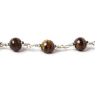 5-6mm Brown Bone rounds Silver plated Bead and Chain by the foot 24pcs - The Bead Traders