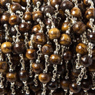 5-6mm Brown Bone rounds Silver plated Bead and Chain by the foot 24pcs - The Bead Traders