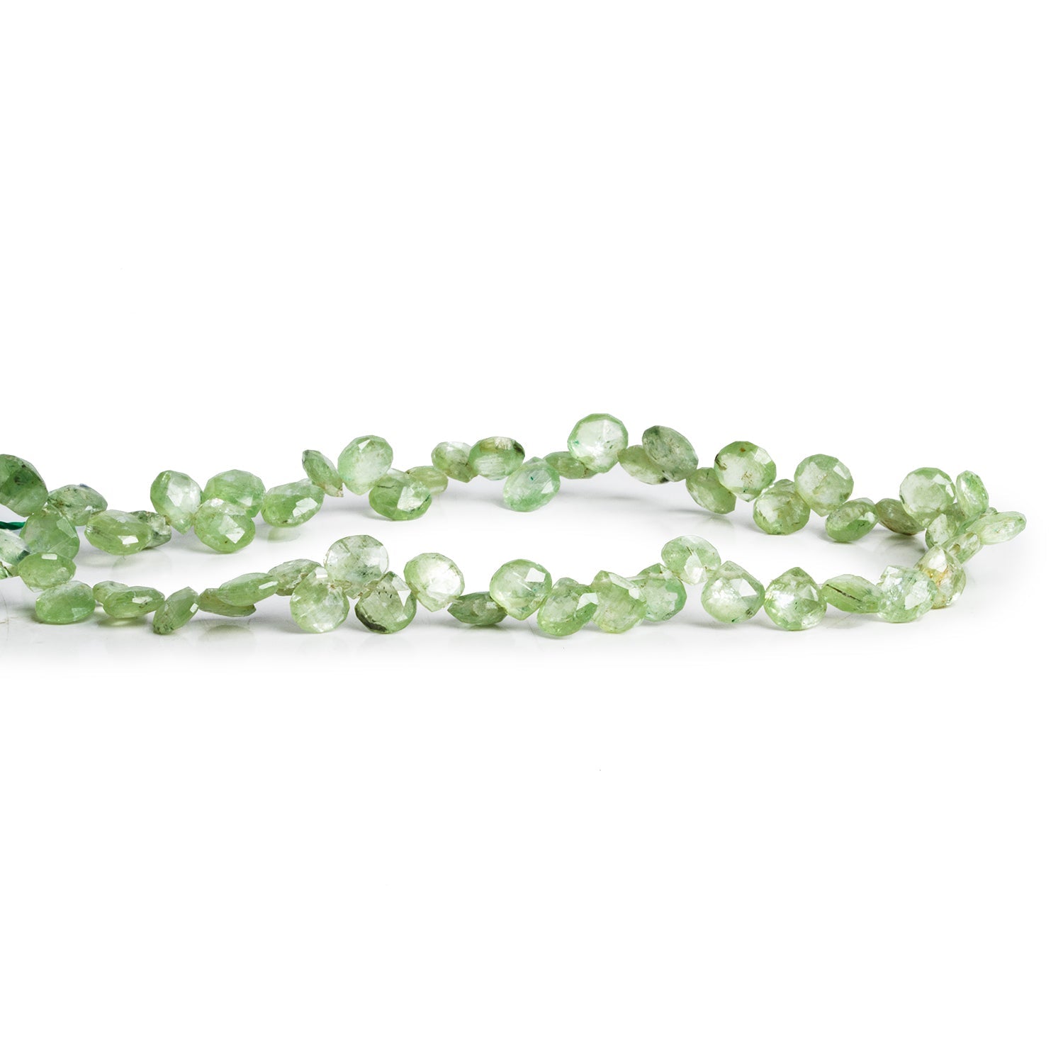 5-6mm Green Kyanite Faceted Hearts 7.5 inch 55 beads - The Bead Traders
