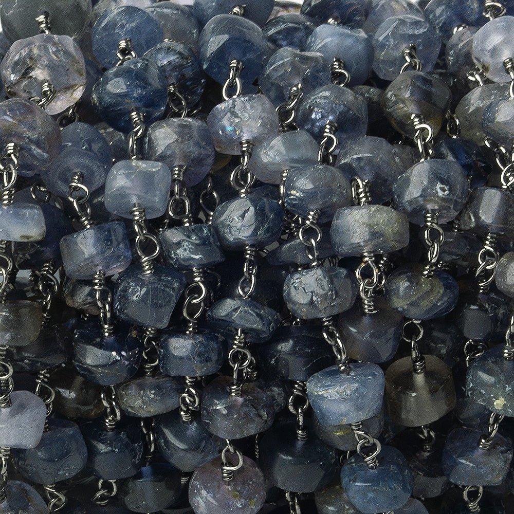 5-6mm Iolite tumbled faceted rondelle Black Gold Chain lot - The Bead Traders